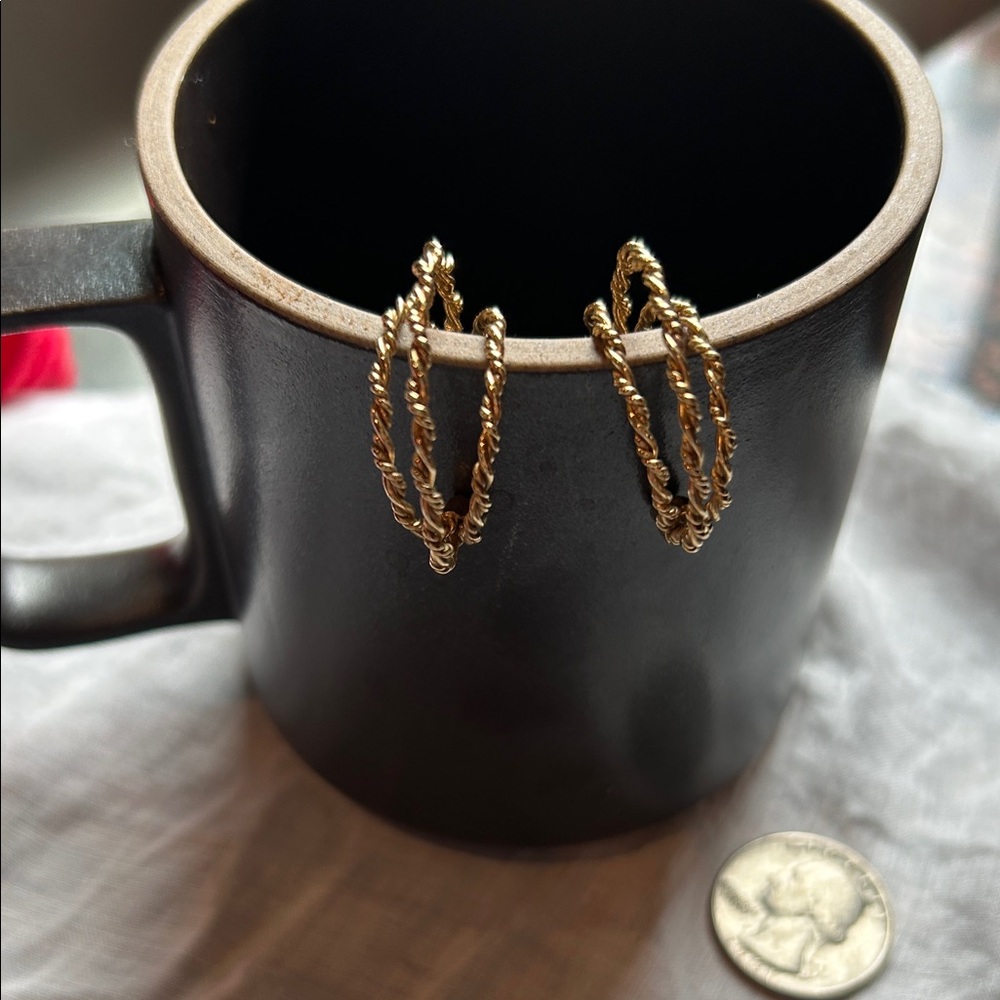 Elegant Gold Twisted Hoop vintage pierced lightweight Earrings